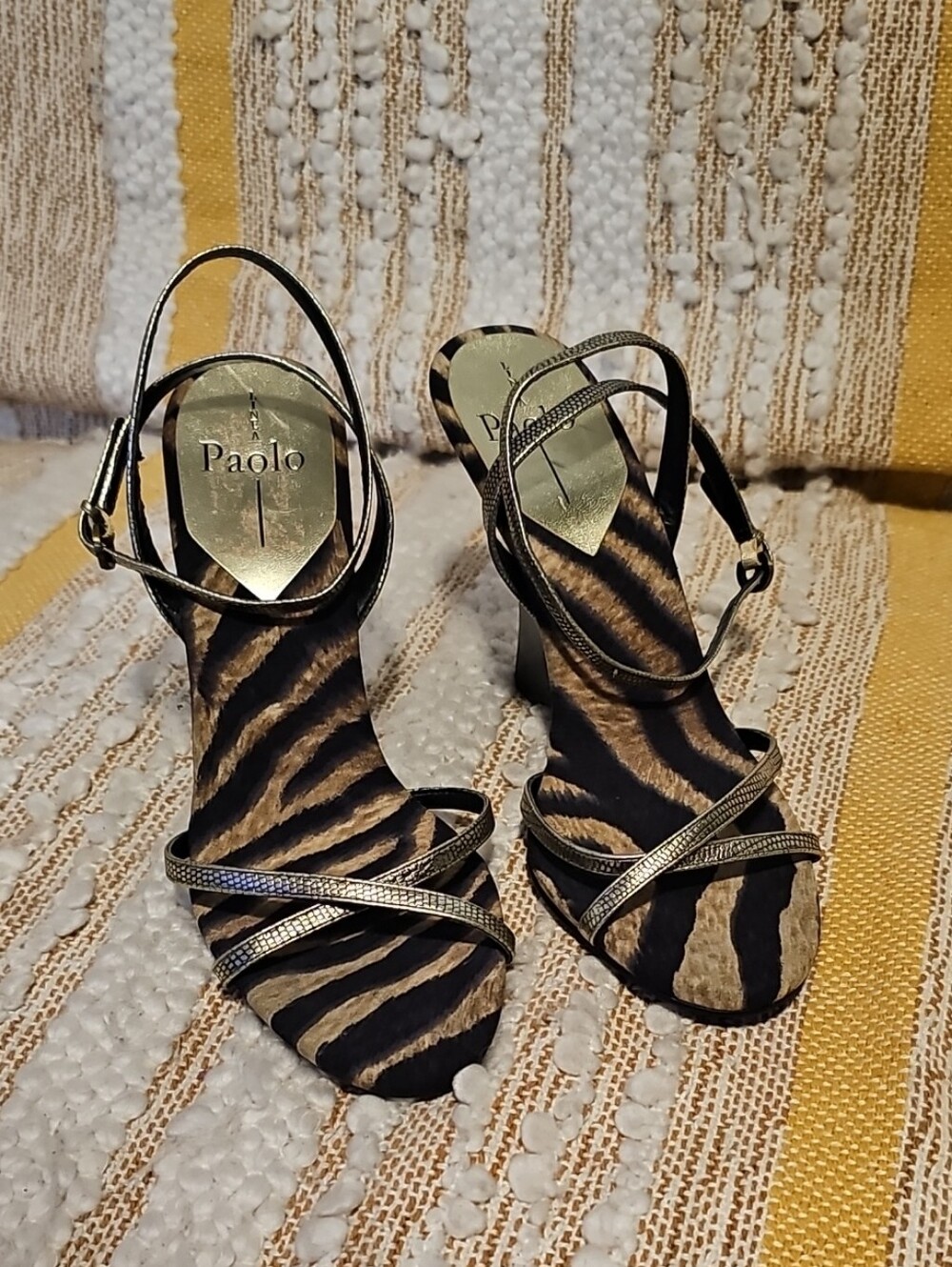 Vintage Linea Paolo Zebra-Pattern Strappy Wedge Heels